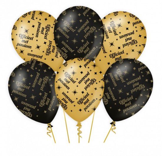 Paperdreams Classy Party Balloons Pensioen 6x stuks - zwart/goud - 30 cm