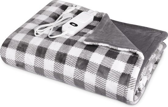 Navaris XXL Elektrische Poncho Deken - 130 x 180 cm - Grijs/Wit