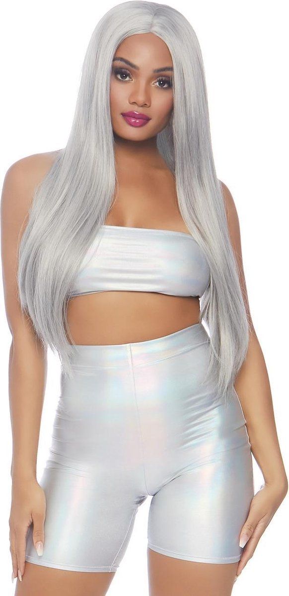 Leg Avenue Bandeau top en shorts set - Holographic Zilverkleurig - M/L