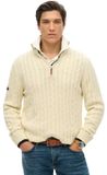 Superdry - Biologisch Katoenen Klassieke Kabel Halve Rits Trui - Heren - Cream - XL