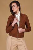D'Arienzo Blouson bomber cuir daim cognac femme col mao, Taille XS, Couleur Cognac