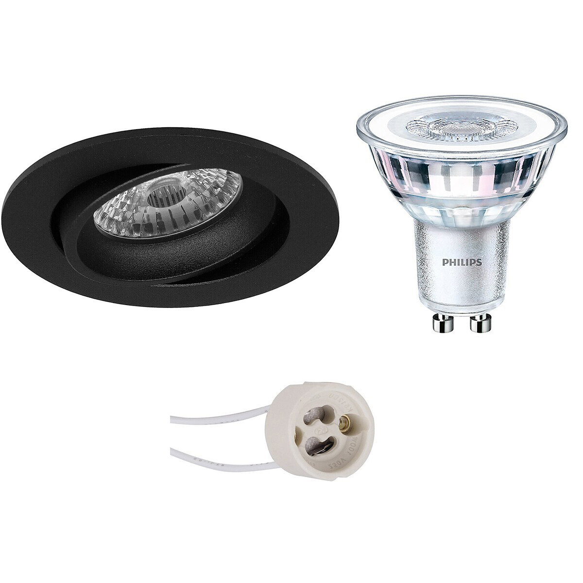 BES LED LED Spot Set - Pragmi Delton Pro - GU10 Fitting - Inbouw Rond - Mat Zwart - Kantelbaar - Ø82mm - Philips - CorePro 830 36D - 5W - Warm Wit 3000K - Dimbaar