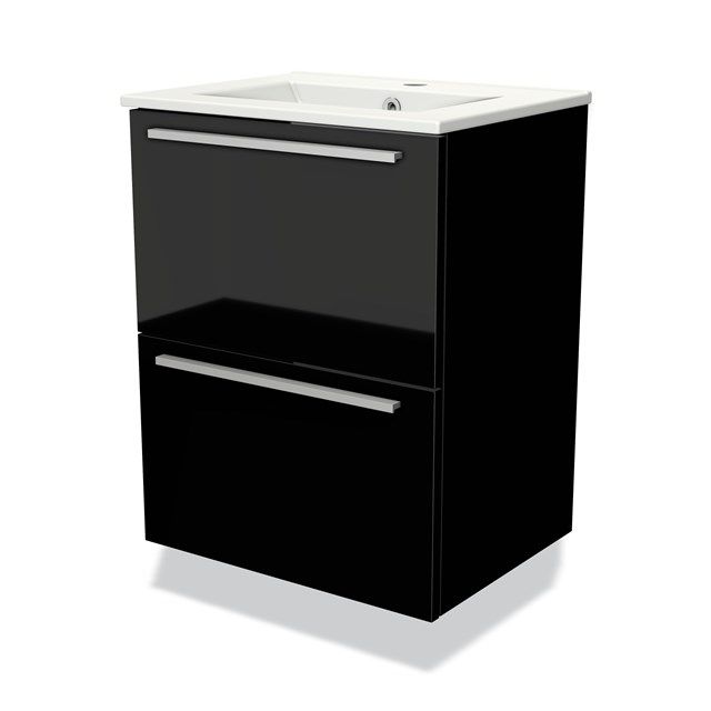 Maxaro Badkamermeubel 50cm Modulo Slim Mat Zwart 2 Lades Vlak Wastafel Keramiek