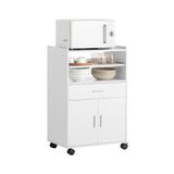 SoBuy Keukenkast op Wieltjes - Multifunctioneel Buffetkast - Keukenwagen Keukeneiland met Werkblad - Magnetronkast Wit, 59x92x40cm, FSB09-W