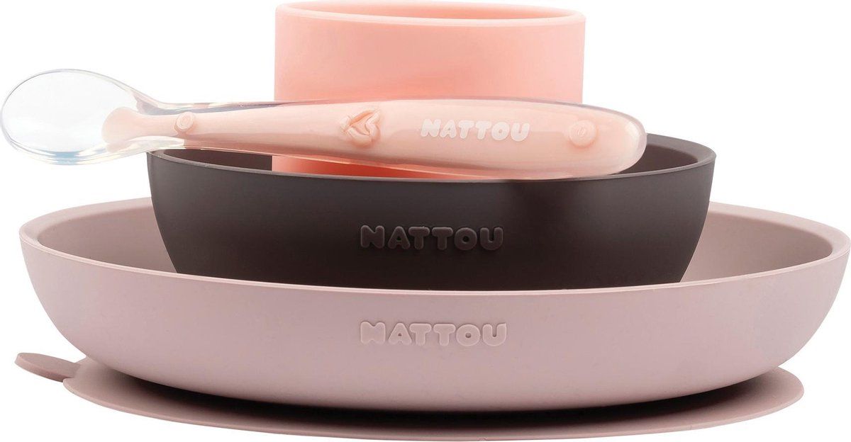 Nattou Siliconen Servies Set - 4-Delig - Roze/Violet