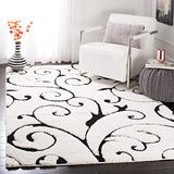 SAFAVIEH Florida Shag Collection SG455 Tapijt met snorren, gestructureerd, pluisvrij, voor woonkamer, slaapkamer, eetkamer, entree, pluche, 3 cm dik, 1,8 m x 1,5 m, ivoor/zwart