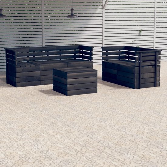 The Living Store Pallet Tuinset - Houten Loungeset - Donkergrijs - Massief Grenenhout - 60x65x71.5cm (middenbank) - 65x65x71.5cm (hoekbank) - 60x60x41.5cm (tafel)