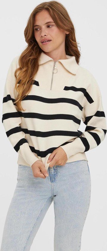 Vero Moda VMSABA Stripe Trui - Beige/Zwart - Maat XL - Dames