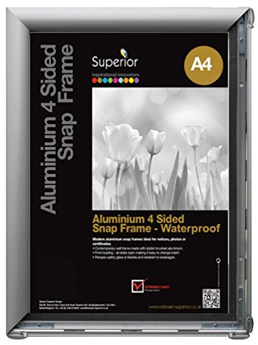 Seco Stewart Superior A4 Waterdicht Aluminium 4 Zijdig 25mm Voorlader Foto/Poster Snap Frame - Zilver