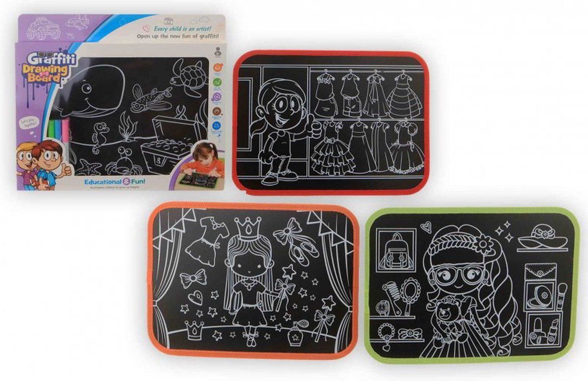 Jono Toys Tekenbord Graffitti Junior 25 X 29 Cm Zwart 4-delig