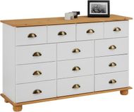 IDIMEX Commode COLMAR 120 cm avec 11 tiroirs en bois massif - blanc/brun