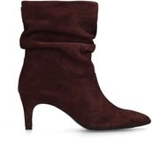 Manfield Bordeaux Rode Suède Enkellaarsjes met Hak - Maat 39