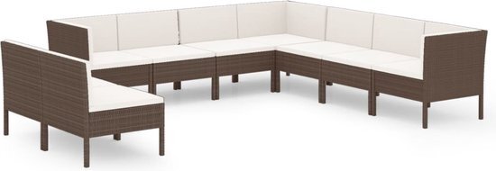 vidaXL 9-delige Loungeset met kussens poly rattan bruin