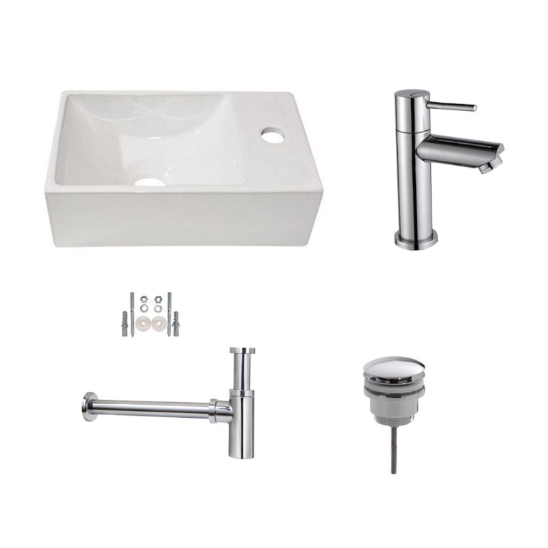 Badkamerplanet Fonteinset Keramiek New Wonder 30x18x9cm - Chroom Kraangat Links