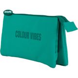 Dohe - Drievoudige etui - 3 compartimenten, multifunctionele etui, afmetingen 23x12x2,5 cm, ritssluiting, gemaakt van duurzaam polyester - COLOUR VIBES Groente