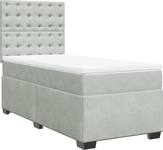 vidaXL Boxspring met matras fluweel lichtgrijs 100x200 cm