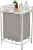 Merkloos Relaxdays Wasmand met plank - 65 l - uitneembare waszak - wit-grijs