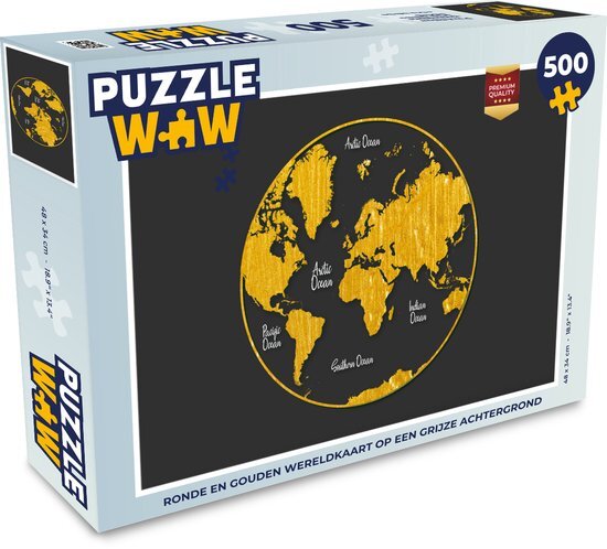 MuchoWow Puzzel Wereldkaart - Cirkel - Goud - Legpuzzel - Puzzel 500 stukjes