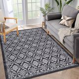 Auton Boho-tapijten, wasbare tapijten voor woonkamer, antislip dunne sprei, tapijt voor eetkamertafel, tapijt met bloemenprint in used look voor slaapkamer, keuken, kantoor, donkergrijs, 160 x 230 cm