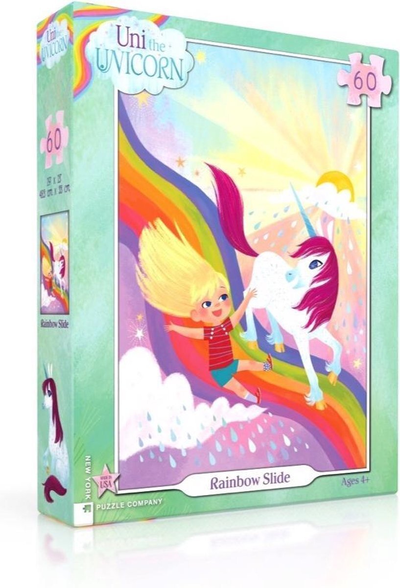 The New York Puzzle Company Rainbow Slide - NYPC Uni the Unicorn Collectie Puzzel 60 Stukjes