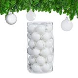 Relaxdays Kerstballen, Set van 30, Plastic, Onbreekbaar, Mat, Glanzend, Glitters, Ø 6 cm, Wit