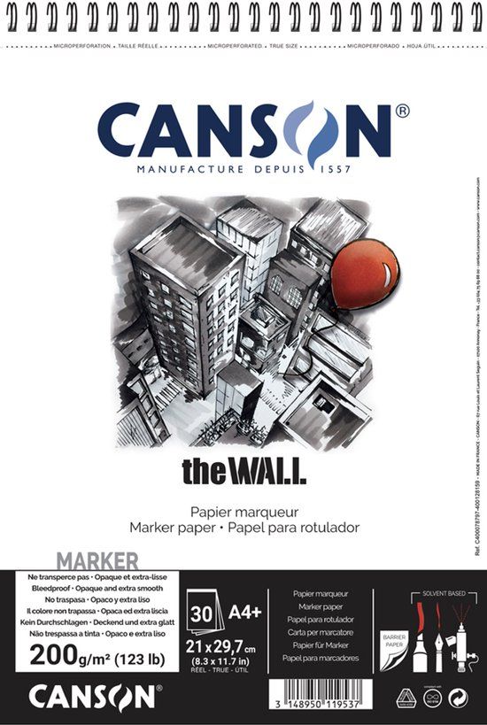 Canson Schetsblok met spiraal 'The WALL', A4-formaat, 200 g/m², 30 pagina's