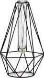 Mica Decorations Draadstaal vaasje diamant zwart metaal/glas 15 x 14 x 23 cm
