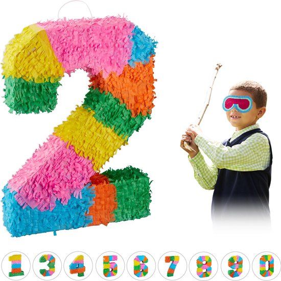 Relaxdays Pinata Verjaardag Cijfer 2 - Papier - Kleurrijk