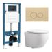 QeramiQ Dely Swirl Compact Toiletset - inbouwreservoir QeramiQ flush - slim zitting - kunststof bedieningsplaat beige - ronde knoppen - glans wit