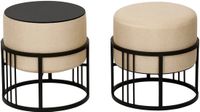 [en.casa] Krukje en bijzettafel Tas rond 2-in-1 set stapelbaar textiel beige en zwart