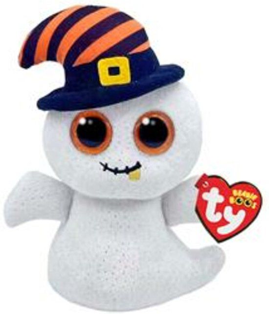 TY Beanie Boo's Halloween Ghost White 15 cm - Pluche Knuffel - Wit met Zwarte Hoed - 3+ Jaar