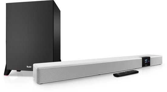 Teufel CINEBAR 22 Power Edition – 5.1-kanaals Dolby Atmos-soundbar met draadloze, krachtige subwoofer, 8 luidsprekers, thuisbioscoopsysteem, HDMI 3D ARC CEC, 4K-doorvoer, touchscreen – zwart