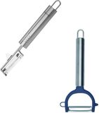 Fackelmann Duo Groenteschiller klok 19 cm en groentescheermes roestvrij staal en kunststof 17 cm