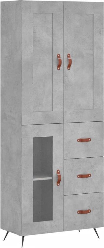 vidaXL Hoge Kast - 69,5x34x180 cm - Bewerkt Hout - Betongrijs