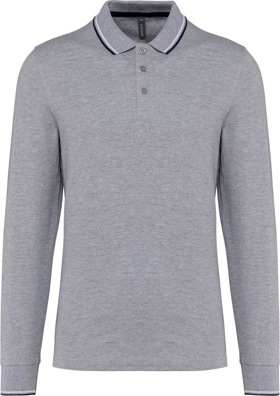 Kariban Heren polo lange mouw K280 - Oxford Grey / Navy / White - 3XL