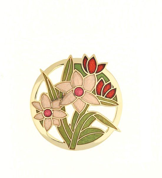 Behave Broche rond goud-kleur met bloemen