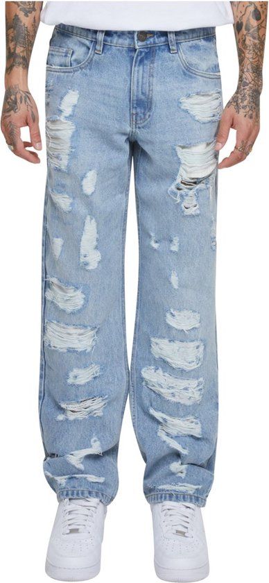 Urban Classics Heavy Ounce Straight Fit Heavy Destroyed Jeans - Blauw - W31