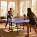 Table de tennis de table bleu, pliable, mobile, cadre en métal, 274x152,5x76 cm, incluant 2 raquettes et 3 balles