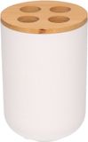 Merkloos Badkamer tandenborstelhouder - wit - met bamboe - 7 x 11 cm - 300 ml - Badkameraccessoires - Drinkbeker
