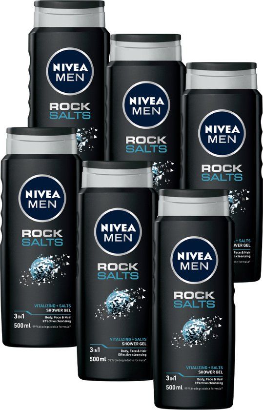 NIVEA MEN Rock Salts Douchegel - 3-in-1 - 6 x 500ml - Voordeelverpakking