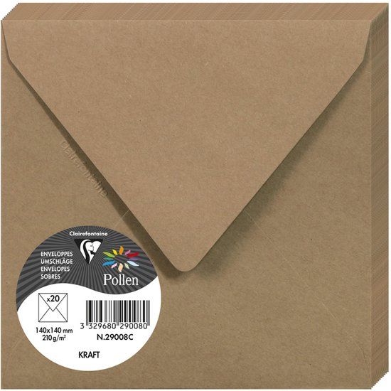 Clairefontaine Pollen Kraft Envelop 14x14cm 135g/m2 20 stuks