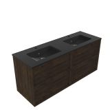 Saniclass Hout Frame Badkamermeubelset - 140x45x62cm - Vygo keramische wastafel zwart - 2 wasbakken - 2 kraangaten - 4 lades - mat eiken charcoal (hout) SW1578615/SW773922