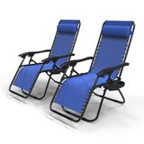 vounot Set van 2 ligstoelen met afneembare bekerhouder, tuinstoel, opvouwbaar, van textiel, ligstoel met afneembare hoofdbekleding, maximale belasting 120 kg, blauw