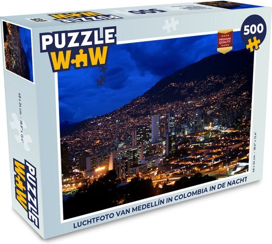 MuchoWow Puzzel Luchtfoto van Medellín in Colombia in de nacht - Legpuzzel - Puzzel 500 stukjes