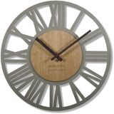 FLEXISTYLE Wandklok groot Adulto 50cm diameter LOFT Retro gemaakt van eikenhout zonder tikkend geluid woonkamer (grijs/eiken)