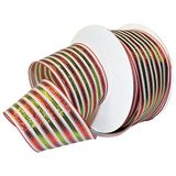 Morex Ribbon 7487.60/50-699 Frans Bedraad Polyester Barok Noel Lint, 2 1/2 "x 50 yd, Wit/Groen/Rood