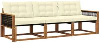 vidaXL - Bank loungeset - 3 zitplaatsen - Natuurlijk en crème - Acacia hout