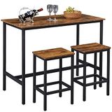 BAKAJI Hoge tafel met 2 krukken, intrekbare stoelen voor eetkamer, woonkamer, keuken, modern industrieel design, frame van zwart metaal, tafelblad en zitting van MDF-hout, met abstract effect, decor