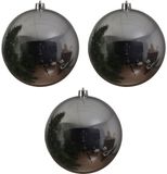 Decoris Grote Kerstbal - 3x - Zilver - Glans - Kunststof - 14 cm