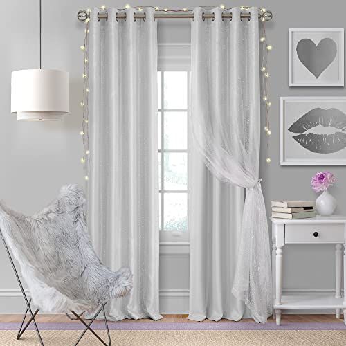 Elrene Single Solid Blackout Curtain Panel with Sheer Overlay